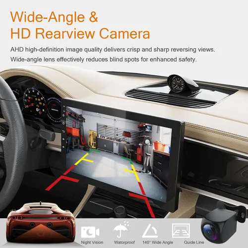 Vista 6 de Haudio Estéreo de automóvil de 10.1 pulgadas de un solo din, compatible con CarPlay inalámbrico y Android Auto, pantalla giratoria 360 con cámara