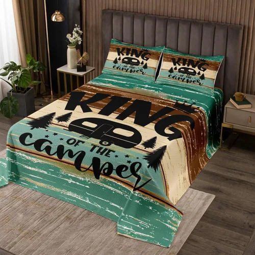 Camper - Juego de colcha de tamaño individual, para adolescentes y niños, con diseño de feliz, acolchado y fundas de almohada, para decoración de