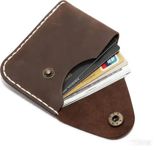 Vista 30 de Cartera organizadora de tarjetas de bolsillo frontal cosida a mano minimalista de cuero genuino para tarjetas, billetera con tarjetero pequeño, Negro