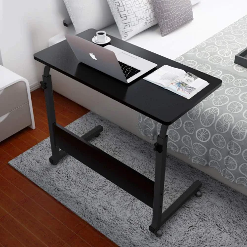 Vista 4 de SSLine Mesa de aperitivos con ruedas, escritorio elevable para computadora portátil, bandeja de TV móvil en forma de C, para sofá, silla, mesa
