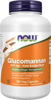 NOW Foods Suplementos, Glucomanano (Amorphophallus konjac) 575 mg, Apoya Regularidad*, Control de Peso Saludable*, 180 Cápsulas Vegetales