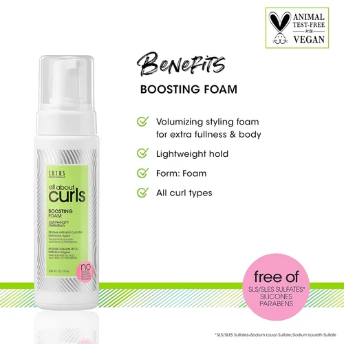 Vista 3 de ALL ABOUT CURLS Boosting Foam For Curly Hair Lightweight Definition Hold Volumizing Extra Fullness & Body Vegan & Cruelty Free Sulfate &