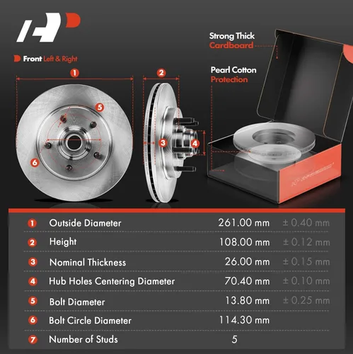 Vista 2 de A-Premium Kit de rotores de freno de disco ventilados delanteros de 10.28 pulgadas (261mm) + pastillas cerámicas compatible con modelos selectos