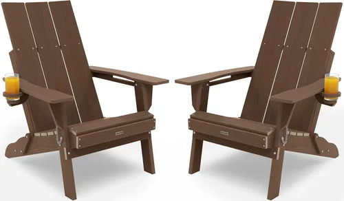 Vista 19 de Silla Adirondack con portavasos: sillas plegables Adirondack Juego de 2 muebles de plástico HDPE de material - sillas modernas compuestas plegables