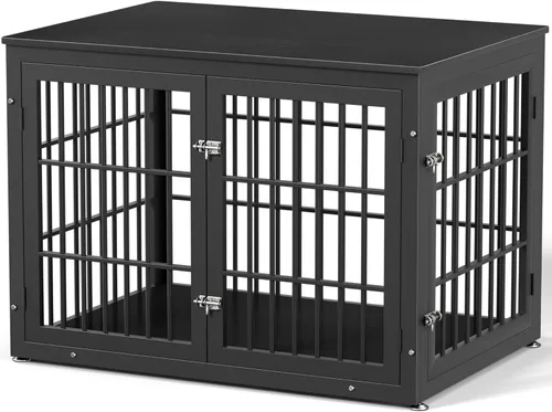 Vista 24 de rehomerance Mueble de jaula de perro resistente de 26 pulgadas para perros pequeños, mesa auxiliar decorativa para casa de mascotas, muebles de Negro