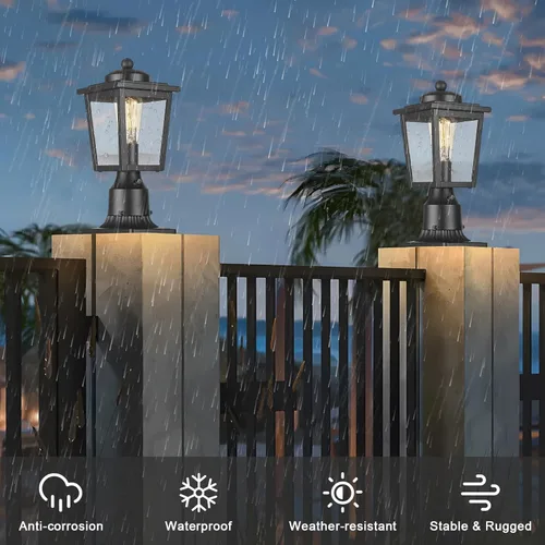 Vista 6 de Soporte de base de poste para exteriores, adaptador de luz de poste de 3 pulgadas, base de muelle al aire libre en acabado negro para patio