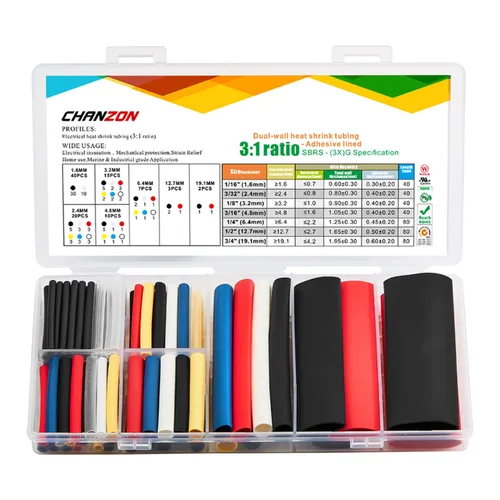 Chanzon Kit surtido de tubos termorretráctiles 3:1 extra largos, de grado marino, impermeable, con forro adhesivo, 35 tamaños, multicolor, negro,