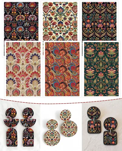 Vista 10 de Puocaon Papel de transferencia para arcilla polimérica, 4 diseños, 20 piezas de papel de transferencia retro de arcilla de flores para aretes