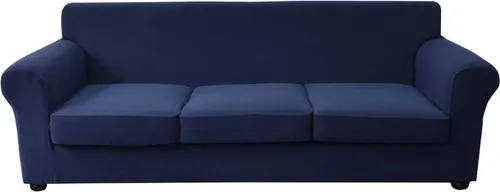 Vista 51 de KRFOONN Funda de sofá de 4 piezas con estampado para sofás de 3 cojines, funda elástica con 3 fundas de cojín separadas, protector de muebles