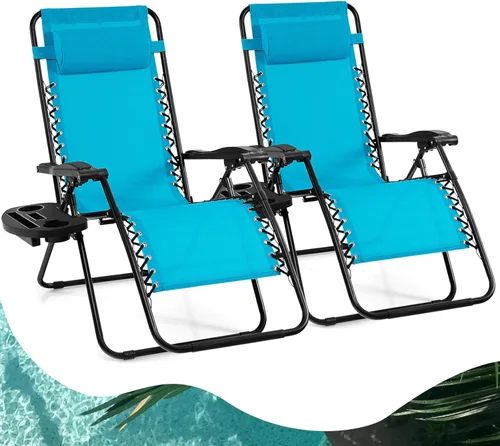 Vista 20 de Goplus Sillas de salón Zero Gravity, reclinables plegables ajustables en 160° con almohada y soporte para tazas, cómodas sillas de descanso de 350