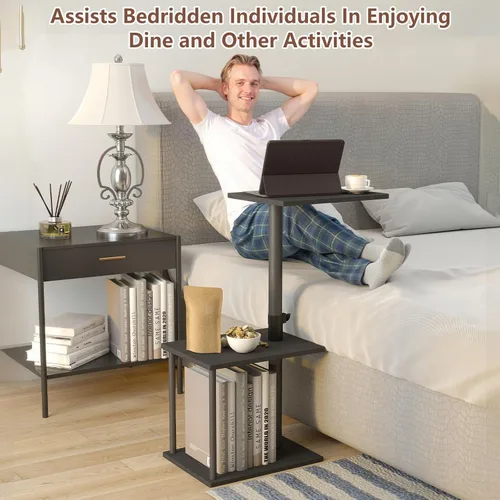 Vista 4 de Faesun Mesa auxiliar giratoria para brazo de sofá, mesa auxiliar ajustable en C para sillón reclinable o cama, bandejas de TV con estante
