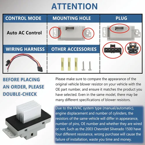 Vista 5 de Kit de resistencias de motor de ventilador HVAC compatible con Chevy 2003, 2004, 2005, 2006, 2007, Chevy, GMC Silverado, Tahoe, Suburban, Avalanche
