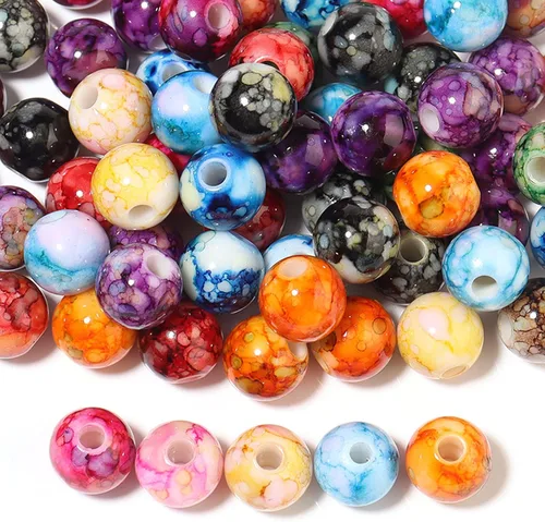 Vista 2 de 200 cuentas acrílicas para hacer joyas, cuentas redondas sueltas, dijes, patrones de tinta para pulseras, aretes, collares, anillos, cuentas