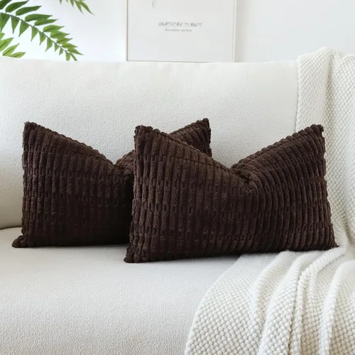 Vista 34 de OTOSTAR - Paquete de 2 fundas de almohada decorativas de pana suave de 18 x 18 pulgadas, funda de cojín a rayas estilo bohemio para sofá, cama, sala