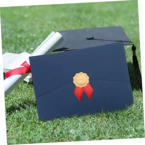 Vista 2 de STOBOK 2 carpetas de papel con cubierta de certificado de graduación, sobres negros, sobres A4, carpetas de diploma de papel de aluminio, cubierta
