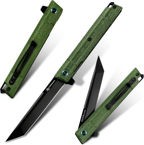 Vista 16 de Cuchillo plegable de bolsillo FORESAIL, hoja de acero DC53 y mango G10. Con clip de bolsillo y rompecristales, cuchillo de bolsillo para hombres