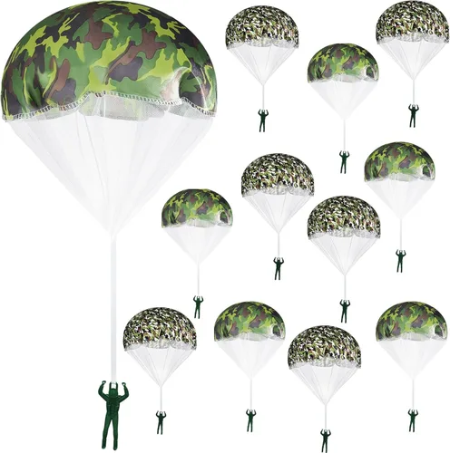 Aoriher 12 figuras de acción de juguete de paracaídas de la bandera estadounidense, juegos al aire libre para niños, juguetes voladores sin batería