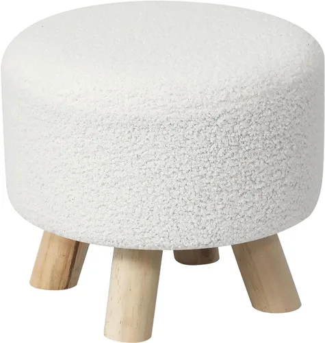 Vista 14 de Asense Taburete otomano redondo pequeño con reposapiés acolchado de tela con patas de madera (beige gris, tela)