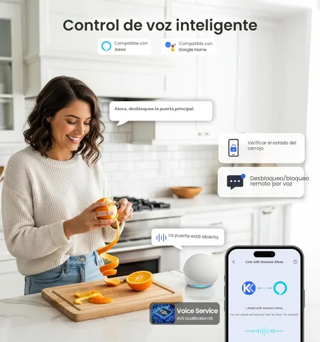 Vista 6 de Veise VE027-L - Cerradura inteligente WiFi integrada con asas, juego de cerradura de puerta de entrada sin llave de huellas dactilares, control