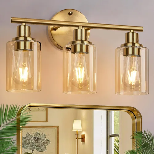 Vista 20 de Lámparas de baño de 4 luces, níquel cepillado, modernas luces de tocador sobre espejo con pantalla de vidrio transparente, lámpara de pared de baño