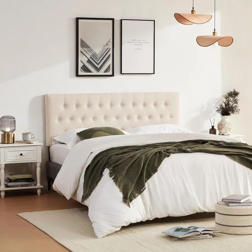 Vista 7 de Huatean Home Cabecera Tapizada Capitoné Tamaño Twin, Cabecero de Madera Maciza con Patas de Metal Duraderas, Altura Ajustable Cabecero Twin XL