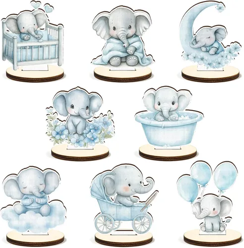 Vista 12 de 16 piezas de centro de mesa de madera para baby shower con oso azul desmontable, señal de mesa "Es un niño", revelación de género, decoración