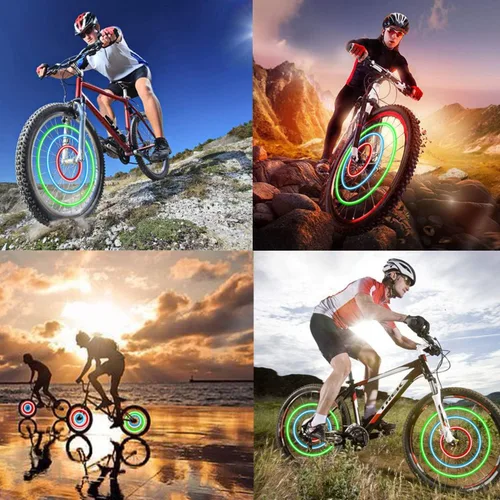 Vista 7 de Luces de rueda de bicicleta, luces de radios de bicicleta con baterías incluidas, luces de rueda de bicicleta impermeables para ciclismo seguro