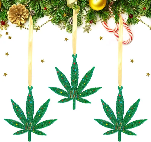 Roowest 12 piezas de adornos de hojas de Navidad Happy Holidaze decoraciones de plantas acrílicas para decoración de árbol de Navidad, fiesta de