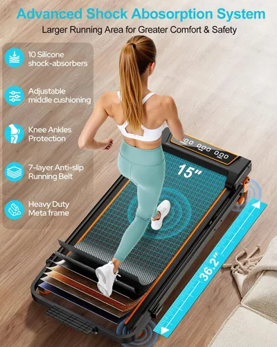 Vista 5 de Rayspace Walking Pad with 12% Incline/Adjustable Height, Upgraded 3.5HP Walking Pad with Handle Bar, 4 in 1 Foldable Under Desk Treadmill, Electric