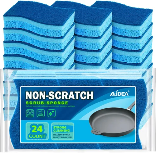 Vista 25 de AIDEA Esponjas de cocina, esponja exfoliante antiarañazos, 6 unidades, esponjas para utensilios de cocina antiadherentes, esponja de limpieza