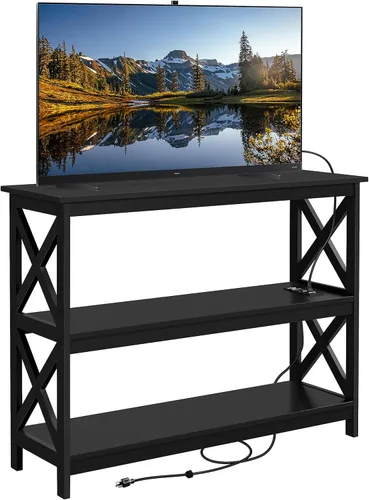 Vista 12 de Yaheetech Soportes de televisión y centros de entretenimiento con estante de almacenamiento de 3 niveles soporte de TV para sala de estar, negro
