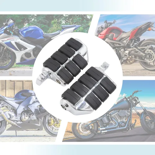 Vista 5 de Uxcell 1 par de estriberas de motocicleta de 10 mm, estriberas de aluminio tono plateado para Harley Davidson Street Glide Softail Dyna Touring