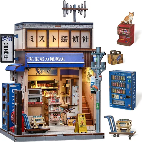 Vista 11 de CUTEBEE - Kit de rincón de libros, kit de casa de muñecas en miniatura para adultos y adolescentes, decoración de estantería, modelo de callejón