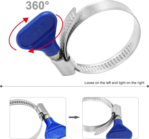 Vista 4 de Juego de 10 abrazaderas de manguera de acero inoxidable, abrazadera ajustable tipo llave de tornillo, 32-50 mm (1-1/4" a 2"), ancho de banda de 9 mm