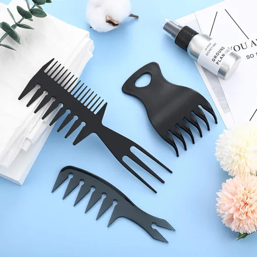 Vista 5 de Juego de 3 peines para peinar, texturizar, tri-peine, cepillos de doble cara, moldeador de dientes anchos y herramientas húmedas para cabello largo