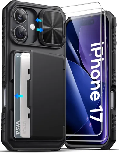 Vista 59 de ATATOO Funda para iPhone 17 con Portador de Tarjetas (Almacena 3-5 Tarjetas) [Bloqueo RFID] y Cubierta Deslizante para Cámara, Protección de Grado