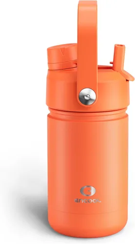 Vista 92 de Botella de agua aislada para niños con popote, botella de agua de acero inoxidable de 12 onzas con boquilla doble, a prueba de fugas, sin BPA, al