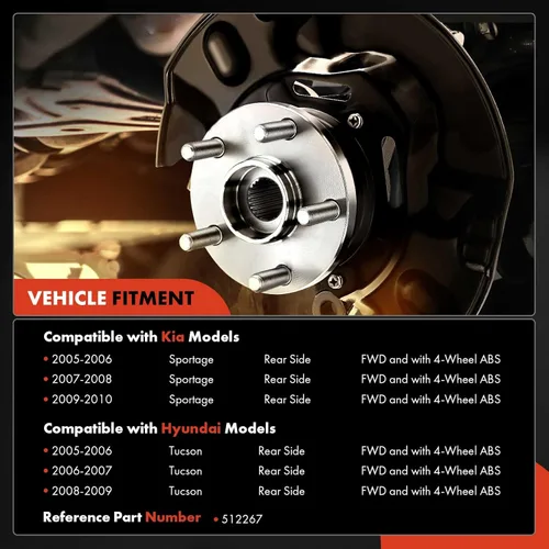 Vista 2 de A-Premium Cojinete de rueda trasera y conjunto de cubo con anillo ABS y 5 lengüetas compatible con Kia Sportage 2005-2010 y Hyundai Tucson