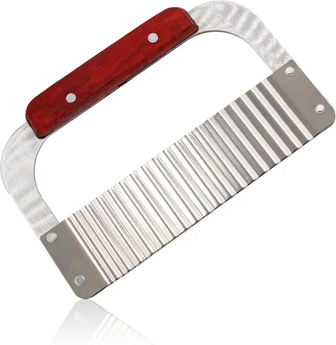 Cortador de arrugas de acero inoxidable, cuchillo de picador ondulado, cortador giratorio ondulado con hoja de acero, mango de madera para verduras,