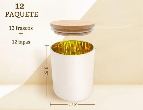 Vista 3 de Aroparc Tarros de vela con tapas de 10 onzas, elegantes frascos dorados para velas interiores para hacer velas, 12 piezas con tapas de bambú, negro