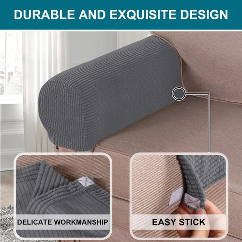 Vista 4 de Turquoize Fundas elásticas para reposabrazos para sillas y sofás, fundas para reposabrazos de sofá de elastano y jacquard, protector de muebles, Gris