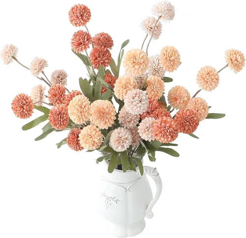 Vista 20 de Floroom 5 piezas Crisantemos de Seda Sintética Durazno Albaricoque Flores Artificiales, Pequeños Mini Crisantemos Falsos a Granel con Tallos