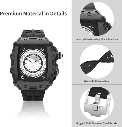 Vista 2 de Funda de metal de lujo con correa para Apple Watch Series 9, 8, 7, 1.772 pulgadas, SE 6, 5, 4, 1.732 pulgadas, protector de pantalla resistente