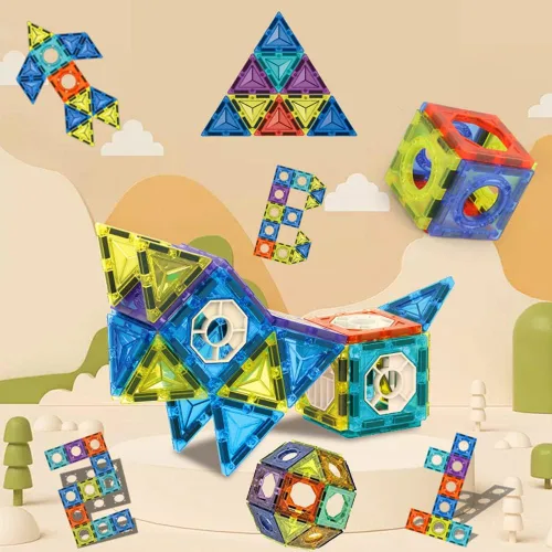Vista 7 de 71 bloques de construcción magnéticos, azulejos de construcción magnéticos 3D, juego de construcción STEM, juguetes educativos para niños, juguetes
