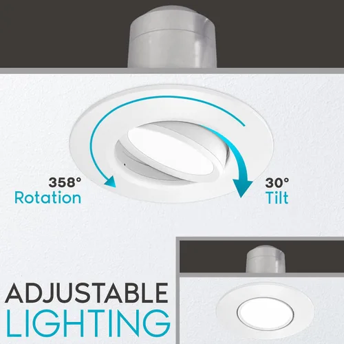 Vista 3 de LUXRITE Luces empotrables LED cardán de 5/6 pulgadas, 11 W = 90 W, 5 colores seleccionables 2700 K-5000 K, CRI 90, luz LED regulable ajustable, 1100