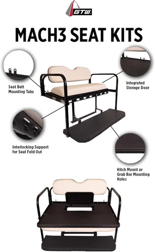 Vista 2 de GTW MACH3 Club Car DS Kit de asiento trasero para carrito de golf con marco de acero Compatible con modelos 1982-2000 (negro)