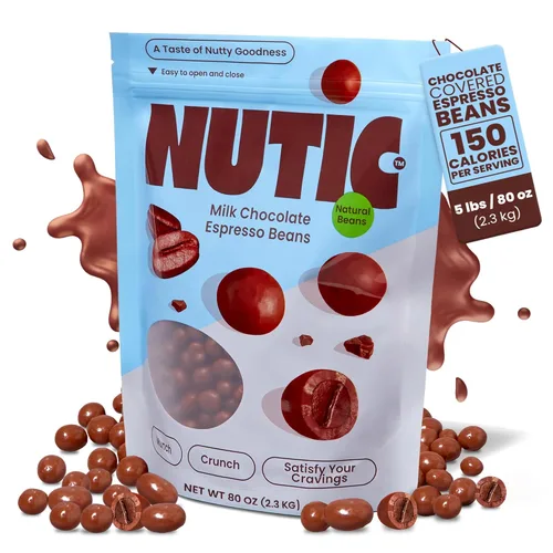 Vista 3 de Nutic Granos gourmet de café expreso de chocolate con leche, 5 libras, granos de café tostados cubiertos de chocolate con leche, caramelo