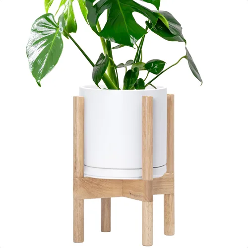 Vista 71 de D'vine Dev Maceta de cerámica con soporte de ébano – Maceta redonda moderna de 8 pulgadas con soporte para maceta de madera, color negro, 55-B-M-2