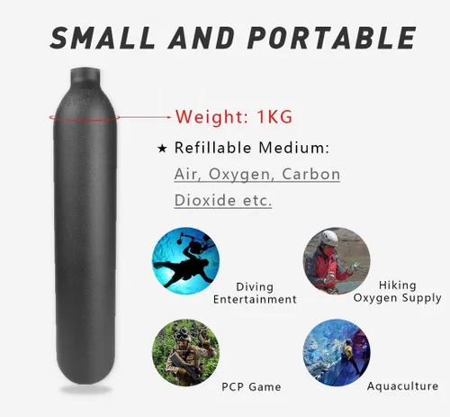 Vista 2 de Botella de aire de aluminio de 4500 psi, cilindro de PCP aeronáutico a prueba de explosiones de 30 Mpa, tanque de alta presión recargable M18 * 1.5
