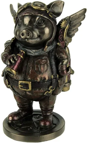 Veronese Design Figura de resina Steampunk Aviator Flying Pig de 5 1/4 pulgadas, acabado de bronce